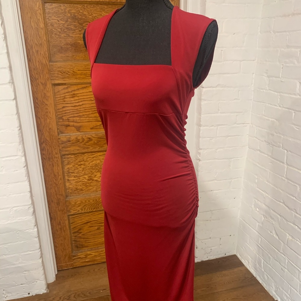 Red stretch square neck dress small wedding